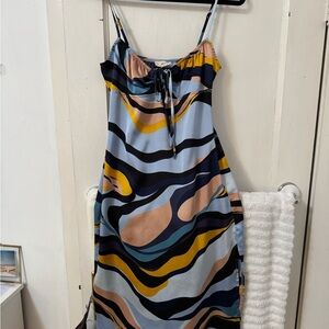 La Hearts Blue and Yellow Strappy Midi Dress
